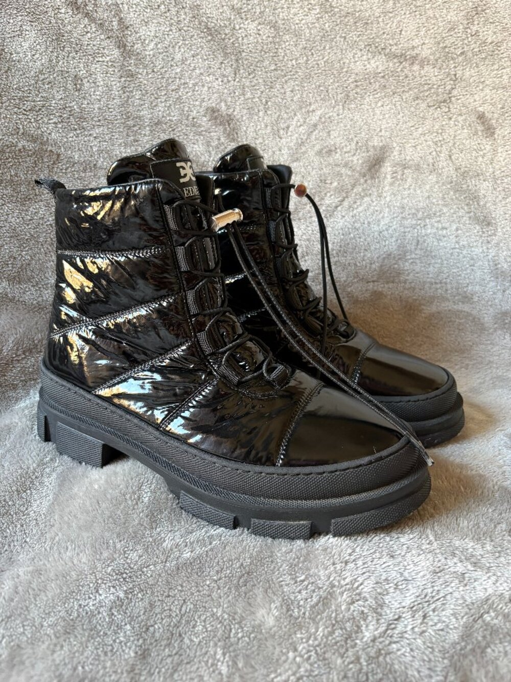 Sam Edelman Women's Quilted Lace Up Combat Ankle Boots Black Patent Size 9